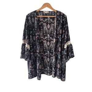 G Collection Paisley Kimono 3X Boho Lace Bell Sleeve Festival Beach Cover Up